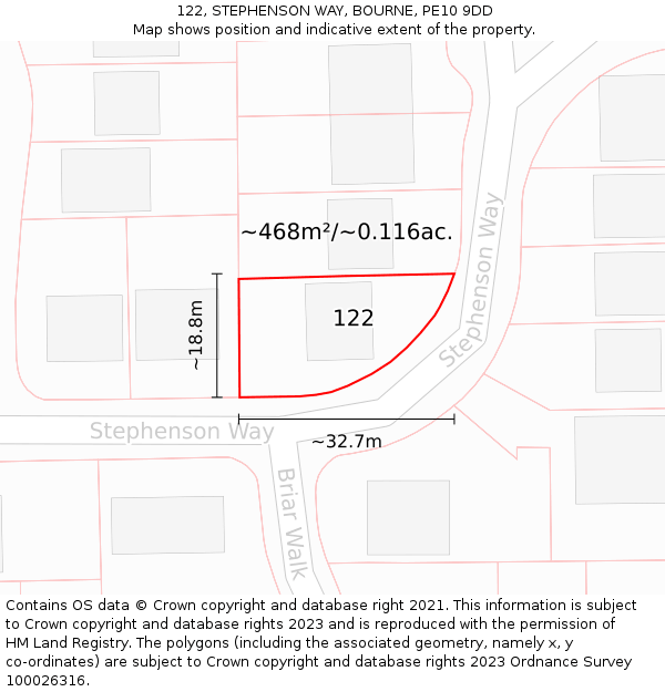 122, STEPHENSON WAY, BOURNE, PE10 9DD: Plot and title map