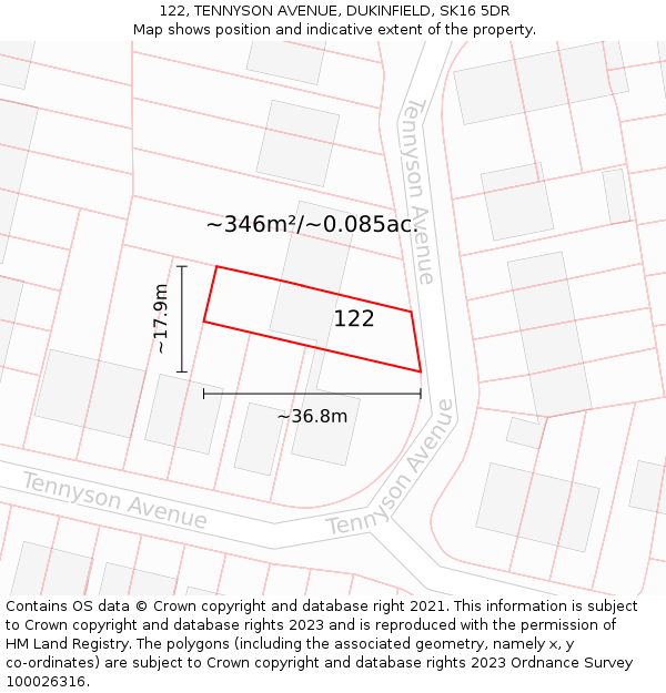 122, TENNYSON AVENUE, DUKINFIELD, SK16 5DR: Plot and title map