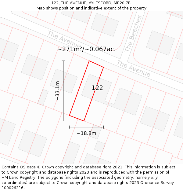 122, THE AVENUE, AYLESFORD, ME20 7RL: Plot and title map