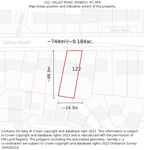 122, VALLEY ROAD, IPSWICH, IP1 4PA: Plot and title map