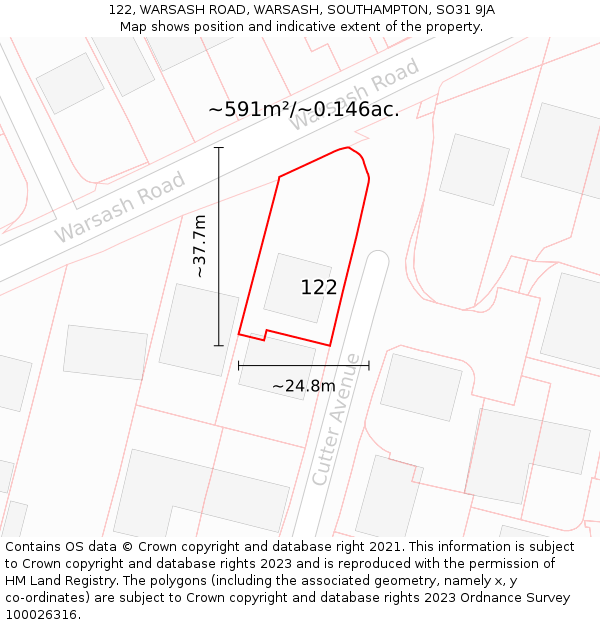 122, WARSASH ROAD, WARSASH, SOUTHAMPTON, SO31 9JA: Plot and title map