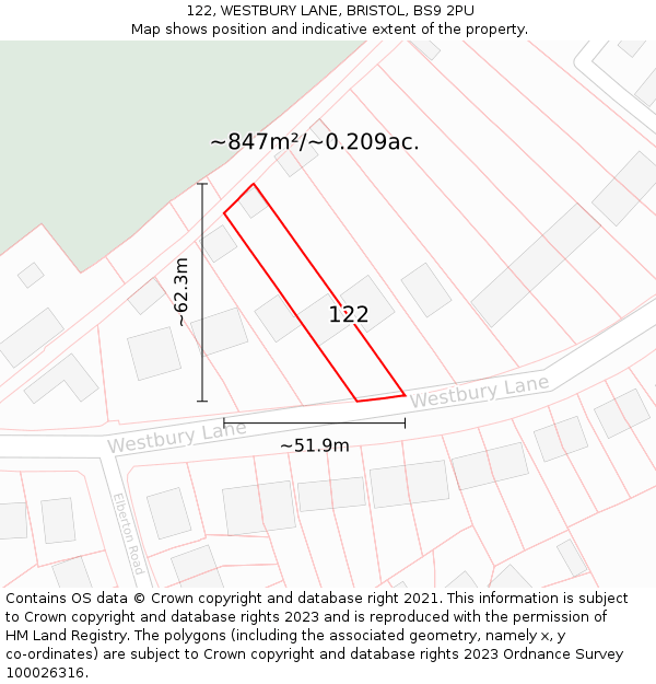 122, WESTBURY LANE, BRISTOL, BS9 2PU: Plot and title map