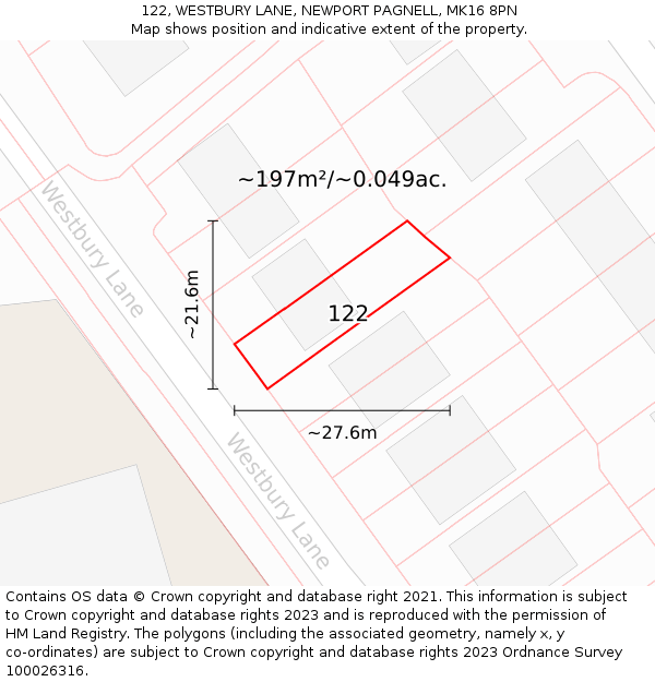 122, WESTBURY LANE, NEWPORT PAGNELL, MK16 8PN: Plot and title map