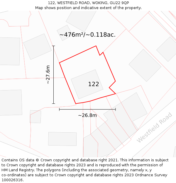 122, WESTFIELD ROAD, WOKING, GU22 9QP: Plot and title map