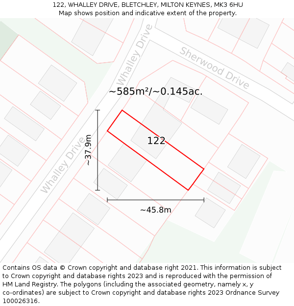 122, WHALLEY DRIVE, BLETCHLEY, MILTON KEYNES, MK3 6HU: Plot and title map