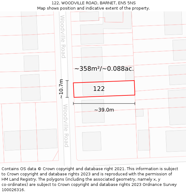 122, WOODVILLE ROAD, BARNET, EN5 5NS: Plot and title map