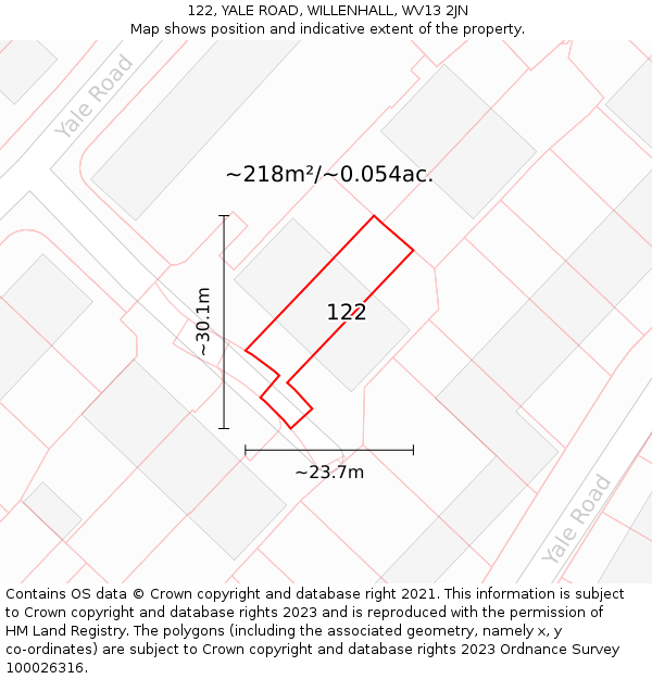 122, YALE ROAD, WILLENHALL, WV13 2JN: Plot and title map