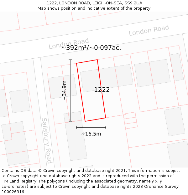 1222, LONDON ROAD, LEIGH-ON-SEA, SS9 2UA: Plot and title map