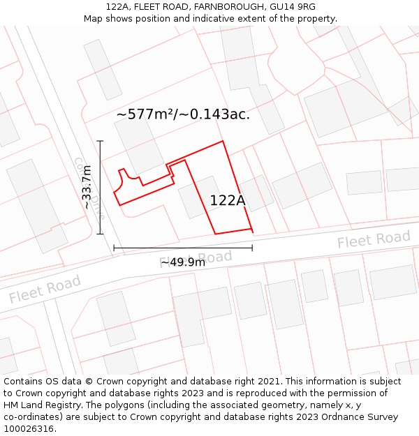 122A, FLEET ROAD, FARNBOROUGH, GU14 9RG: Plot and title map