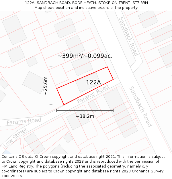 122A, SANDBACH ROAD, RODE HEATH, STOKE-ON-TRENT, ST7 3RN: Plot and title map