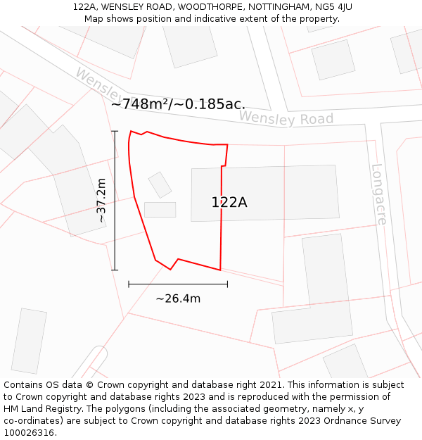 122A, WENSLEY ROAD, WOODTHORPE, NOTTINGHAM, NG5 4JU: Plot and title map