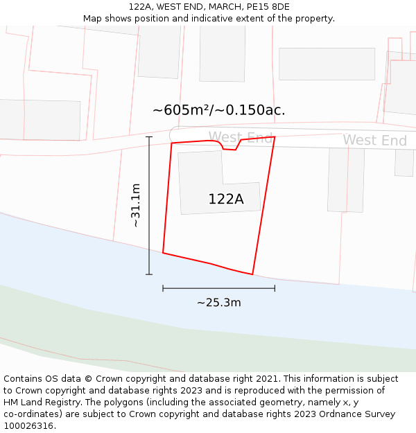 122A, WEST END, MARCH, PE15 8DE: Plot and title map