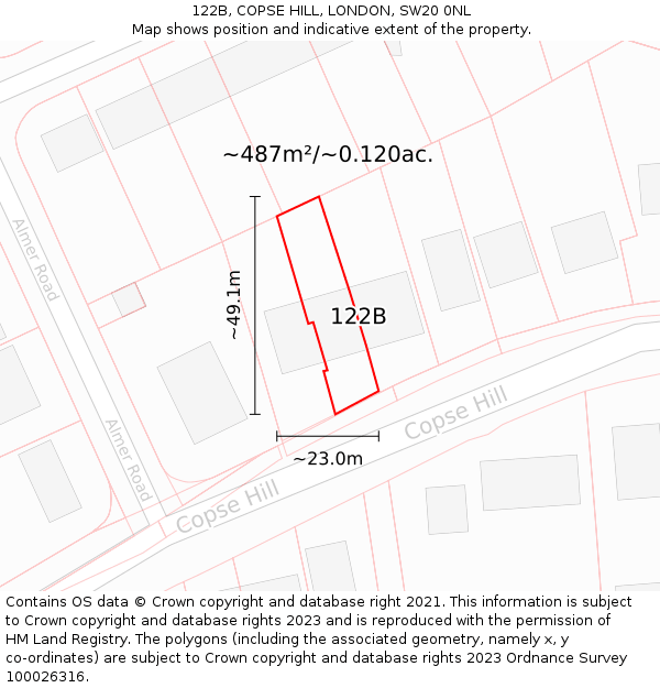 122B, COPSE HILL, LONDON, SW20 0NL: Plot and title map