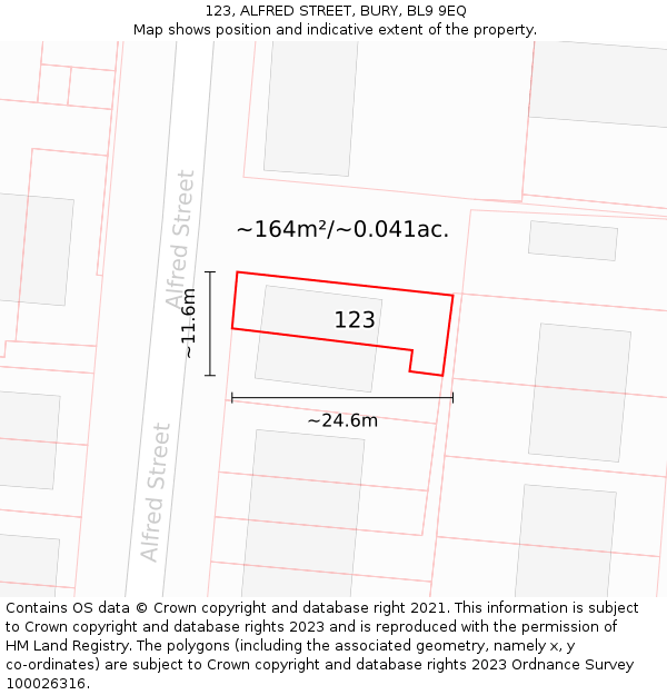 123, ALFRED STREET, BURY, BL9 9EQ: Plot and title map