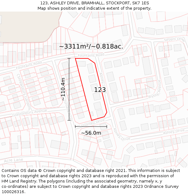 123, ASHLEY DRIVE, BRAMHALL, STOCKPORT, SK7 1ES: Plot and title map