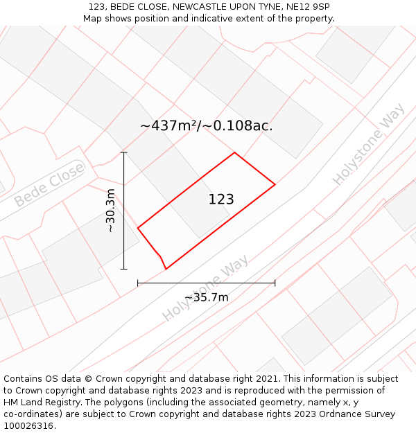 123, BEDE CLOSE, NEWCASTLE UPON TYNE, NE12 9SP: Plot and title map