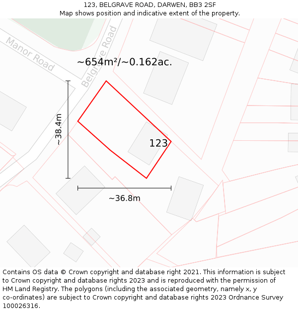 123, BELGRAVE ROAD, DARWEN, BB3 2SF: Plot and title map