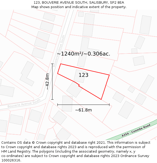 123, BOUVERIE AVENUE SOUTH, SALISBURY, SP2 8EA: Plot and title map