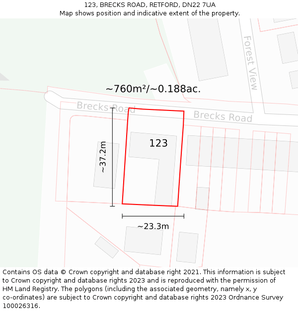 123, BRECKS ROAD, RETFORD, DN22 7UA: Plot and title map