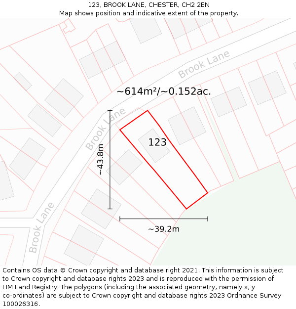 123, BROOK LANE, CHESTER, CH2 2EN: Plot and title map