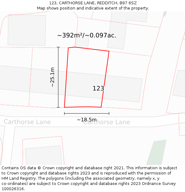 123, CARTHORSE LANE, REDDITCH, B97 6SZ: Plot and title map