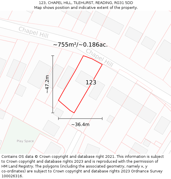 123, CHAPEL HILL, TILEHURST, READING, RG31 5DD: Plot and title map