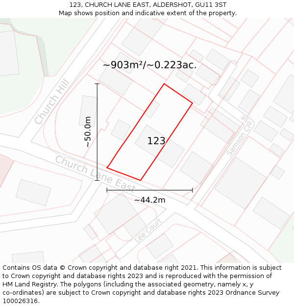 123, CHURCH LANE EAST, ALDERSHOT, GU11 3ST: Plot and title map