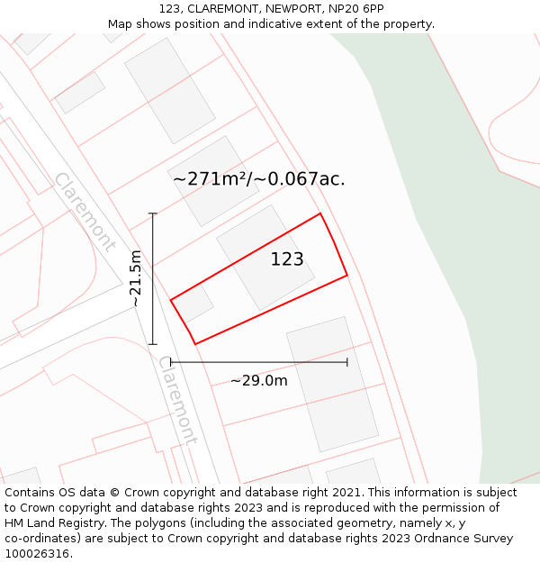 123, CLAREMONT, NEWPORT, NP20 6PP: Plot and title map