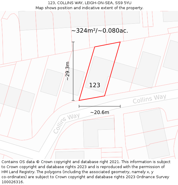 123, COLLINS WAY, LEIGH-ON-SEA, SS9 5YU: Plot and title map