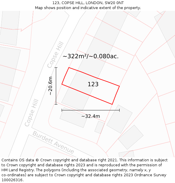 123, COPSE HILL, LONDON, SW20 0NT: Plot and title map