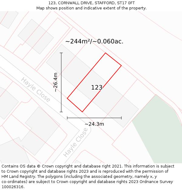 123, CORNWALL DRIVE, STAFFORD, ST17 0FT: Plot and title map