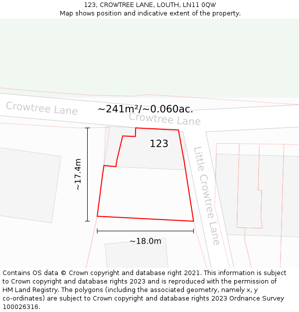 123, CROWTREE LANE, LOUTH, LN11 0QW: Plot and title map