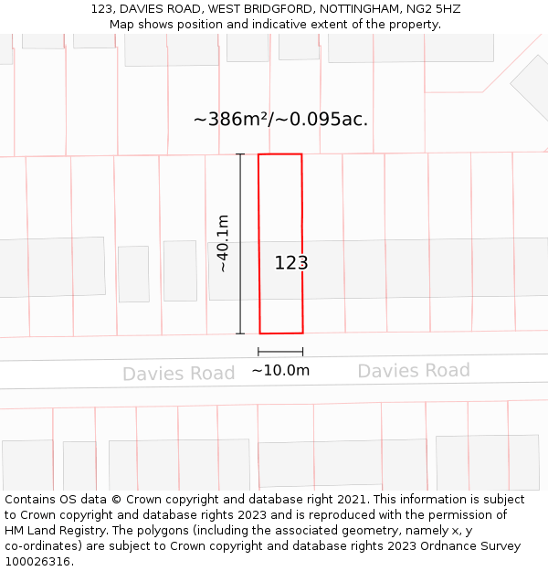 123, DAVIES ROAD, WEST BRIDGFORD, NOTTINGHAM, NG2 5HZ: Plot and title map