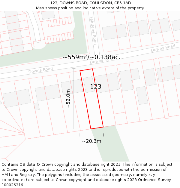 123, DOWNS ROAD, COULSDON, CR5 1AD: Plot and title map