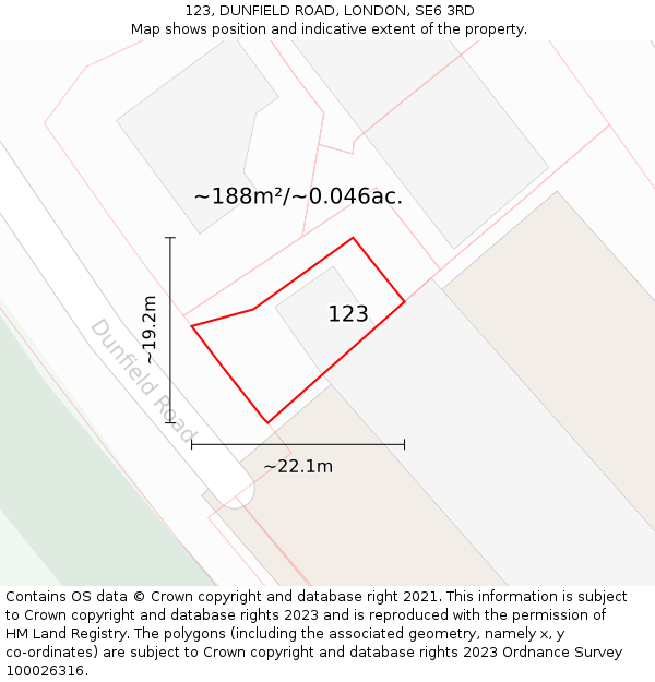 123, DUNFIELD ROAD, LONDON, SE6 3RD: Plot and title map