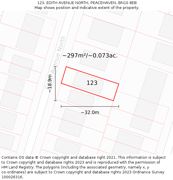 123, EDITH AVENUE NORTH, PEACEHAVEN, BN10 8EB: Plot and title map