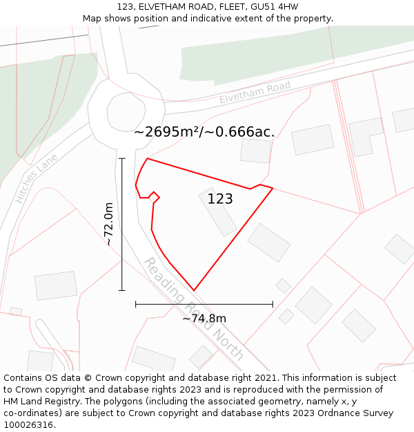 123, ELVETHAM ROAD, FLEET, GU51 4HW: Plot and title map