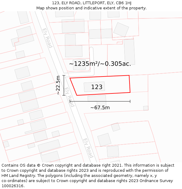 123, ELY ROAD, LITTLEPORT, ELY, CB6 1HJ: Plot and title map