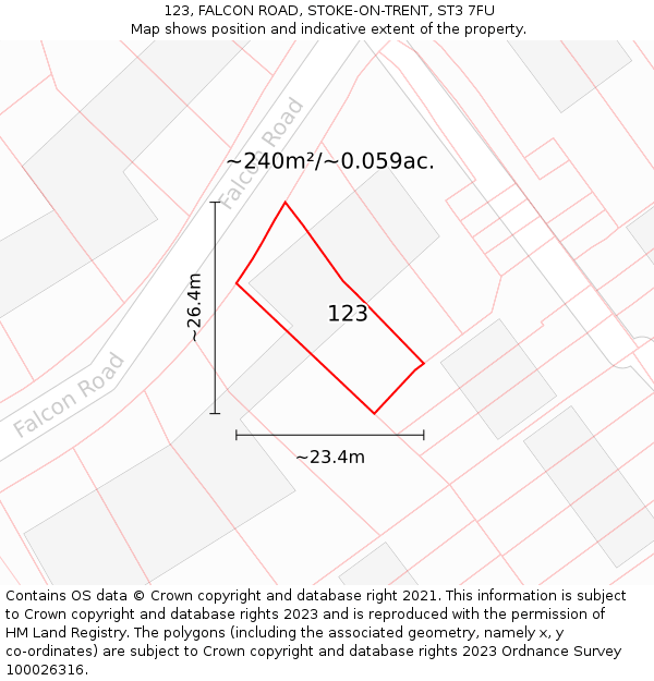 123, FALCON ROAD, STOKE-ON-TRENT, ST3 7FU: Plot and title map