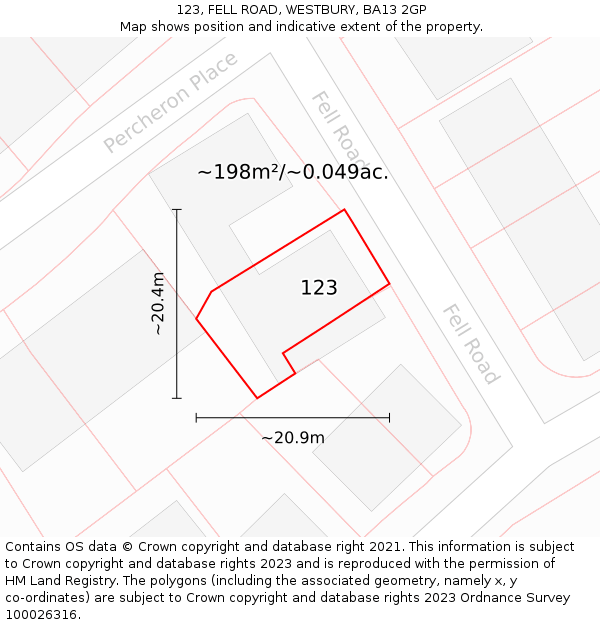 123, FELL ROAD, WESTBURY, BA13 2GP: Plot and title map