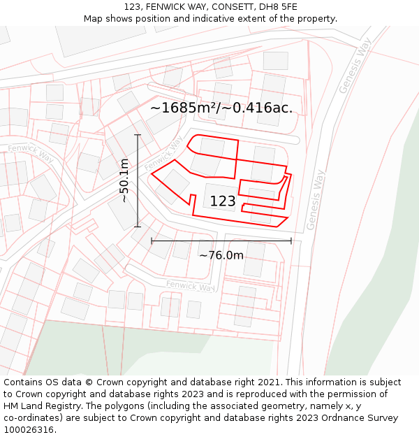 123, FENWICK WAY, CONSETT, DH8 5FE: Plot and title map