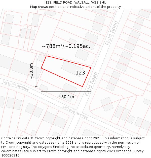 123, FIELD ROAD, WALSALL, WS3 3HU: Plot and title map