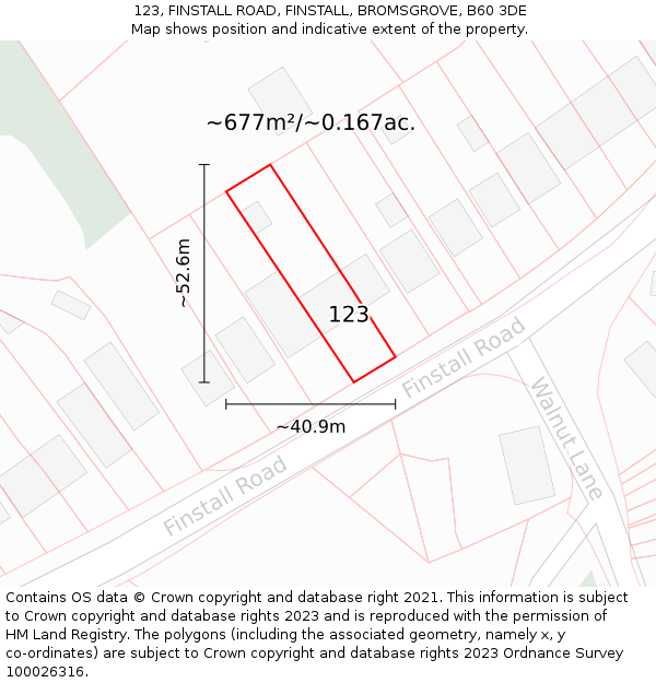 123, FINSTALL ROAD, FINSTALL, BROMSGROVE, B60 3DE: Plot and title map