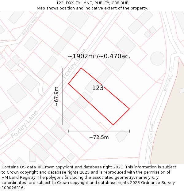 123, FOXLEY LANE, PURLEY, CR8 3HR: Plot and title map