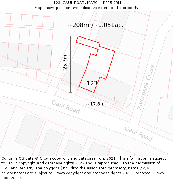 123, GAUL ROAD, MARCH, PE15 9RH: Plot and title map