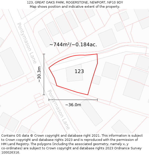 123, GREAT OAKS PARK, ROGERSTONE, NEWPORT, NP10 9DY: Plot and title map