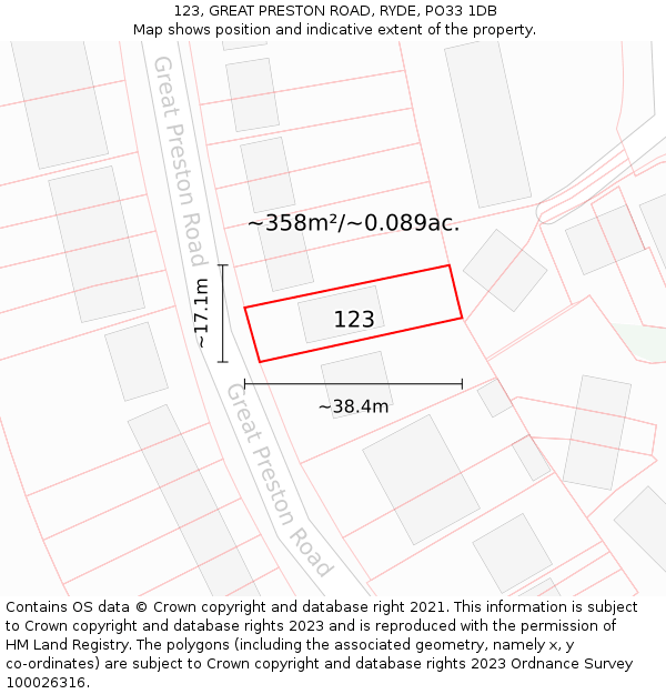 123, GREAT PRESTON ROAD, RYDE, PO33 1DB: Plot and title map