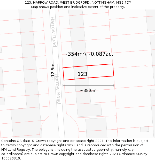 123, HARROW ROAD, WEST BRIDGFORD, NOTTINGHAM, NG2 7DY: Plot and title map