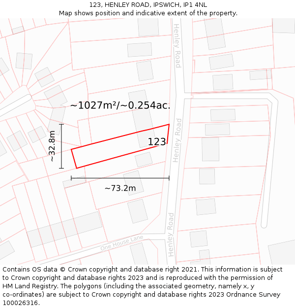 123, HENLEY ROAD, IPSWICH, IP1 4NL: Plot and title map