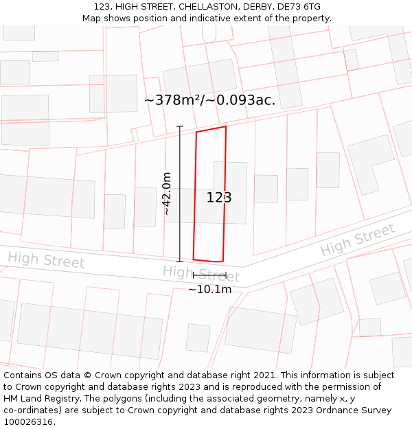 123, HIGH STREET, CHELLASTON, DERBY, DE73 6TG: Plot and title map